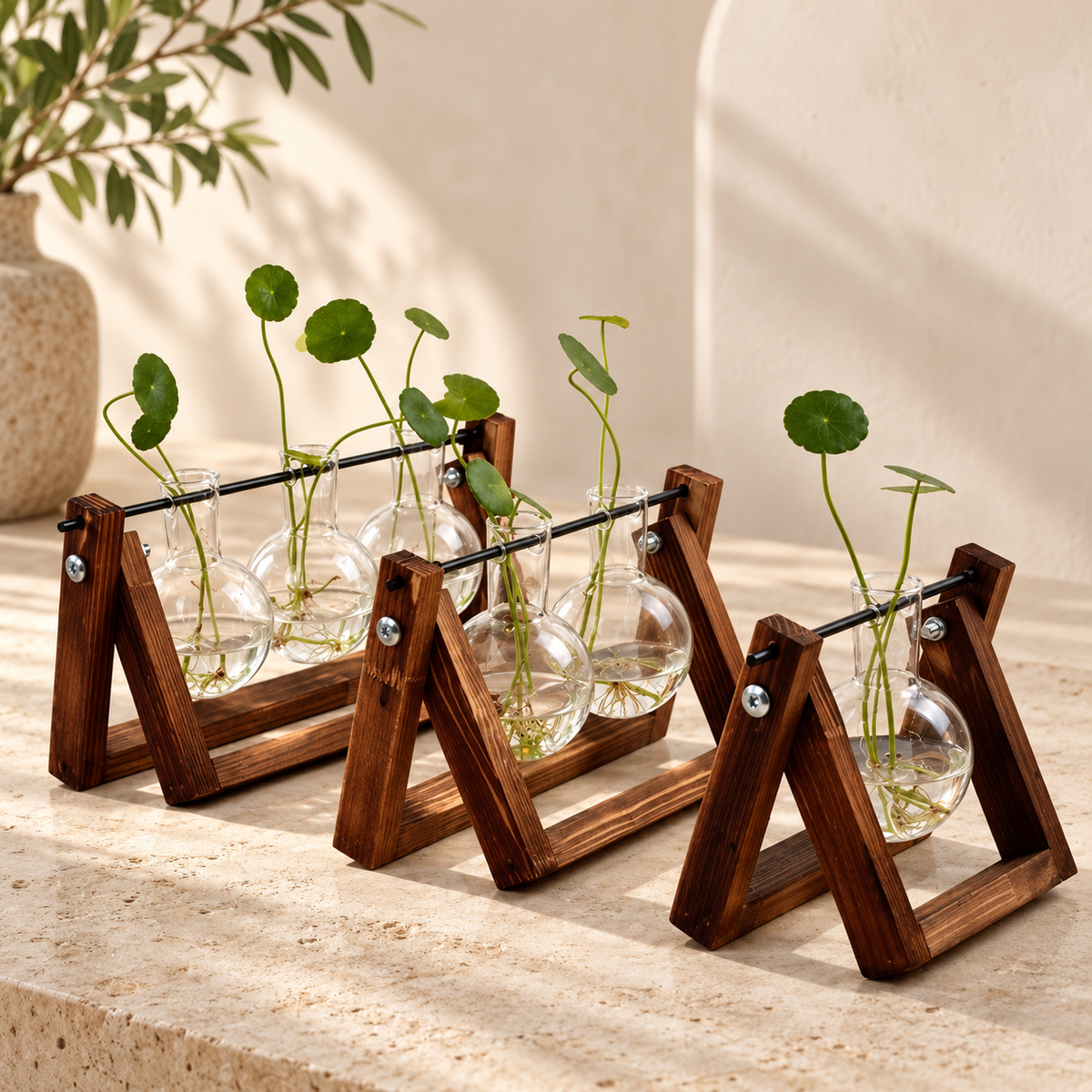 SOGNA Atelier Glass Propagation Vase on warm limestone