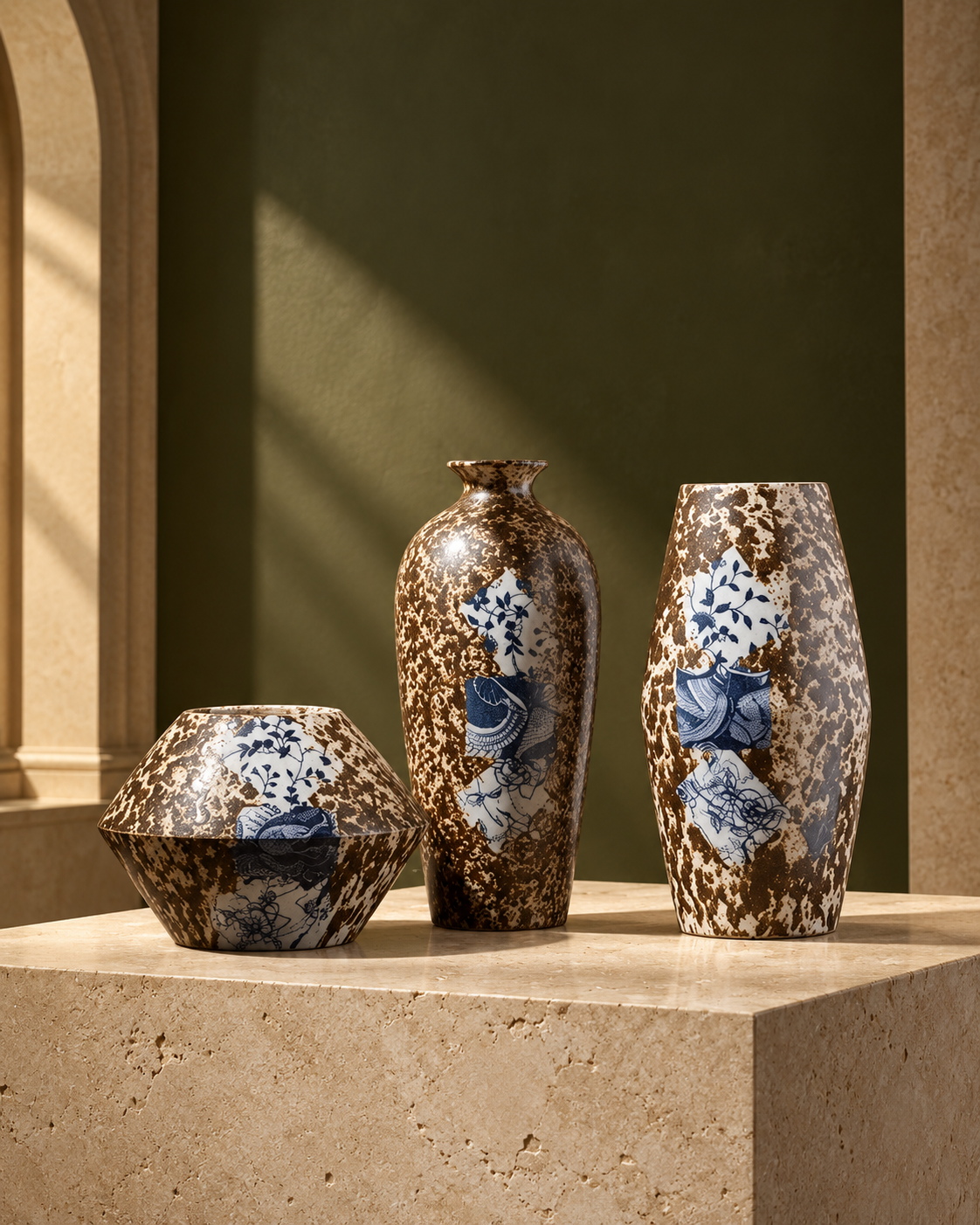 SOGNA sculptural ceramic vase collection displayed on limestone