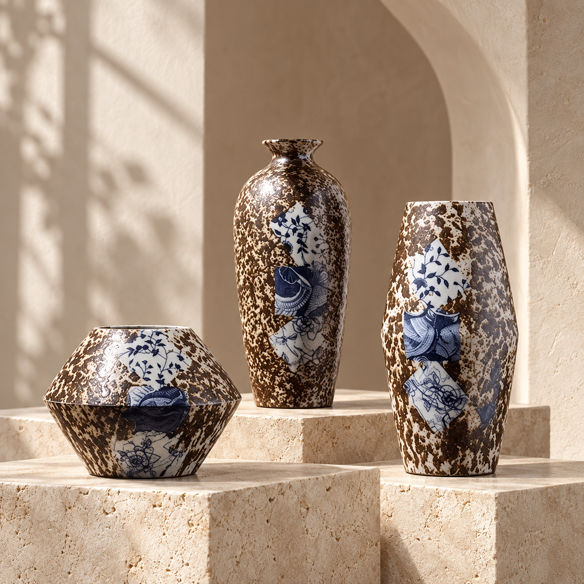 SOGNA sculptural ceramic vase collection on limestone